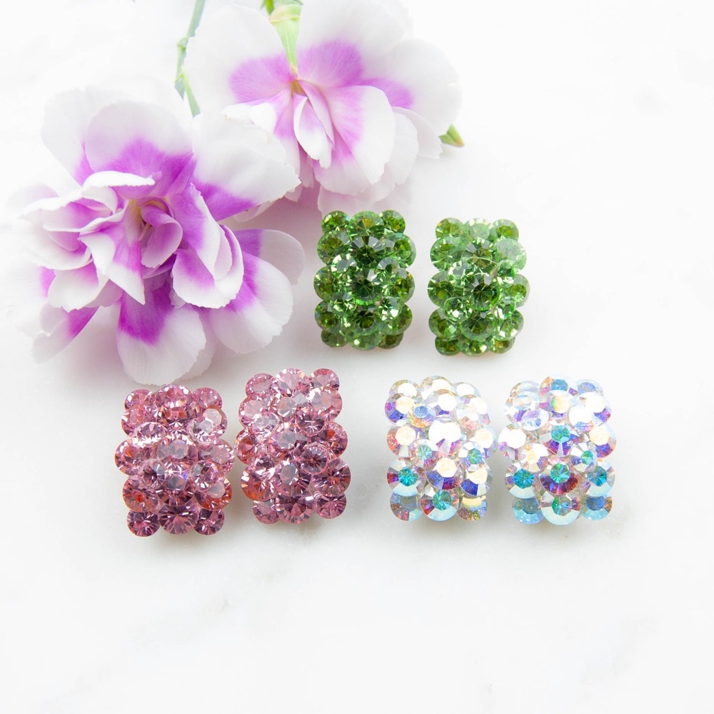 Handmade Crystal Cluster Earrings | Rectangular